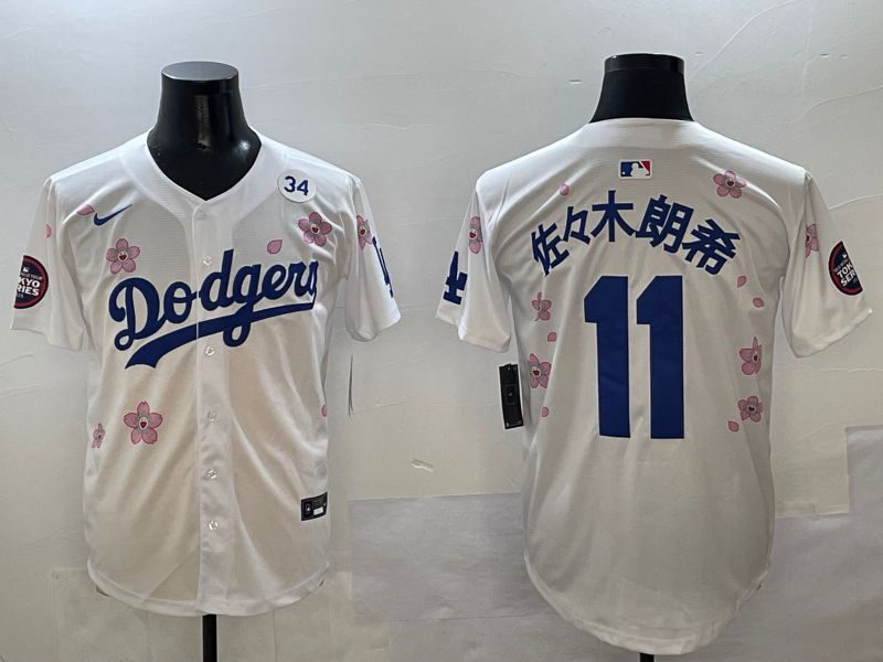 Men Los Angeles Dodgers 11 R.Sasaki White Sakura Edition 2025 Nike MLB Jersey style 7
